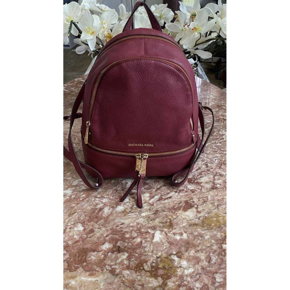 Michael Kors Rhea Dark Berry Pebble Leather Large Backpack EUC! $328